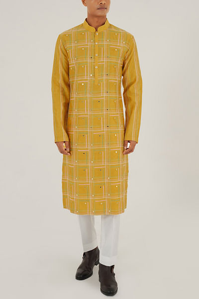 Marigold geometric embroidered kurta set