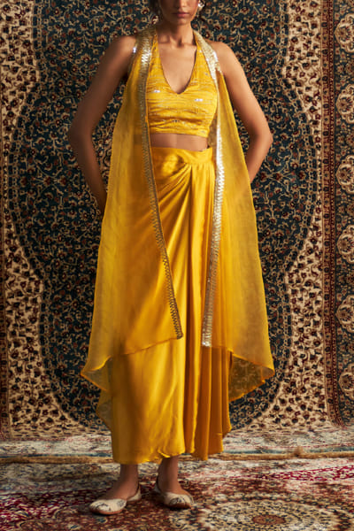 Marigold gota embroidered jacket skirt set