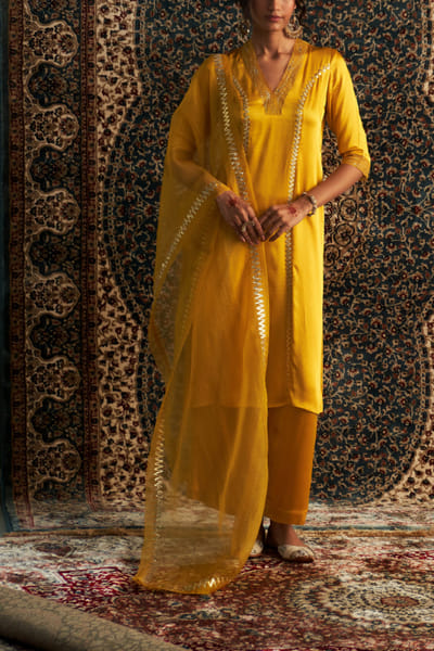 Marigold gota embroidered kurta set
