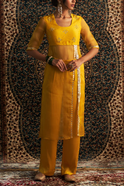 Marigold gota embroidered slit kurta set