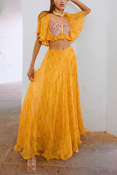 Marigold yellow embroidery skirt set