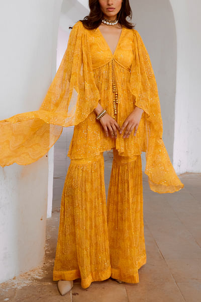 Marigold yellow sequin embellished sharara set