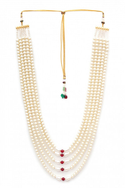 Maroon and white pearl beaded layered necklace