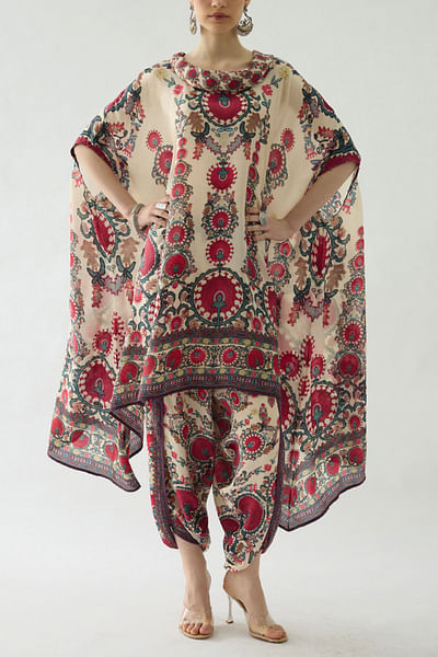 Maroon artisanal print dhoti pants