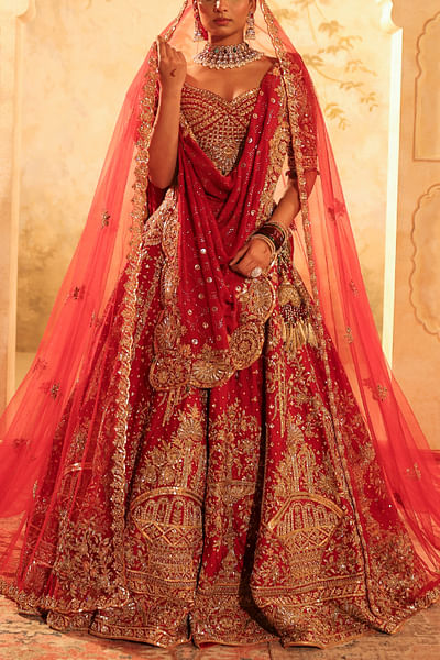 Maroon dori embroidered lehenga set