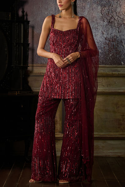 Maroon embroidered kurta set
