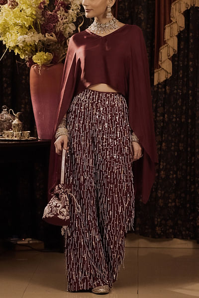 Maroon embroidered set
