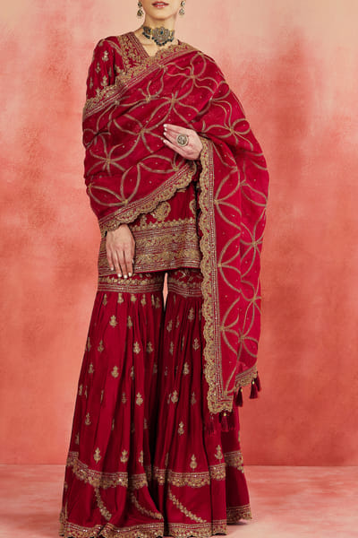 Sue Mue Maroon floral dori embroidered gharara set SUENOV24D213