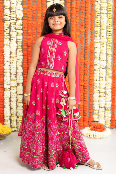 FreeSparrow Maroon floral print lehenga set FREJAN25D12352