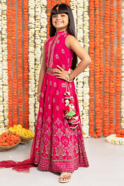FreeSparrow Maroon floral print lehenga set FREJAN25D12352