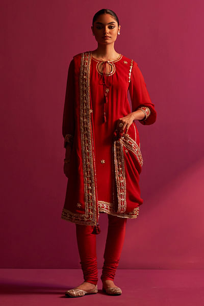 Maroon gota embroidered kurta set