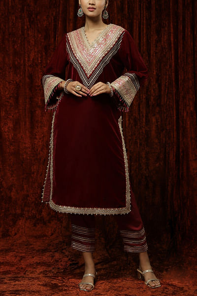 Maroon gota embroidery kurta set