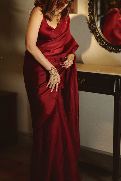 Maroon handwoven silk sari set