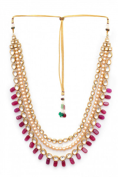 Maroon kundan and pearl layered necklace