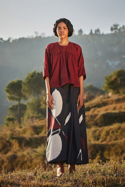 Maroon lace detail top