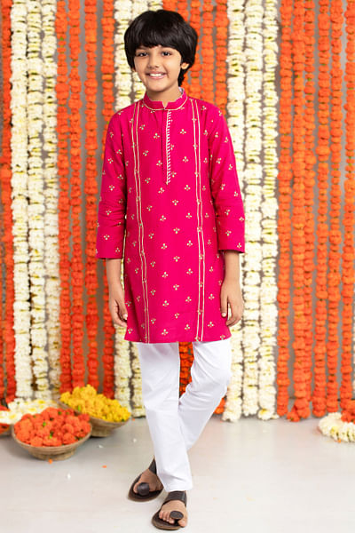 Maroon printed silk kurta set