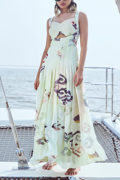 Matcha green artsy print maxi dress