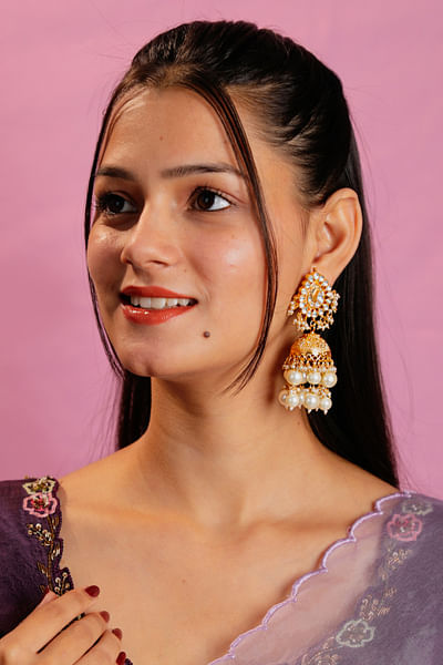 Matte gold pearl embellished jhumkas