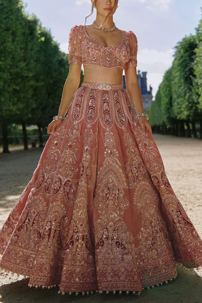 Mauve floral embroidered lehenga set