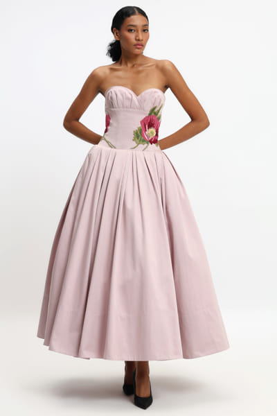 Mauve floral embroidered maxi dress