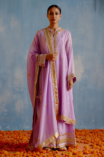 Mauve gota and mukaish work anarkali set