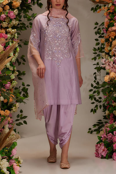 Mauve sequin embellished kurta set