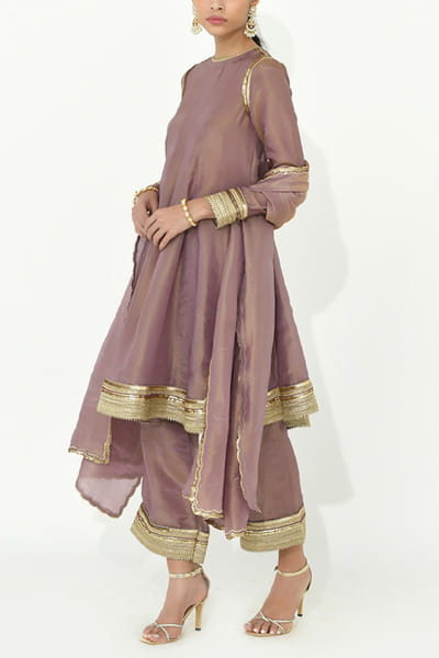 Mauve sequin embroidered anarkali set