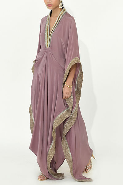 Mauve sequin embroidered kaftan set