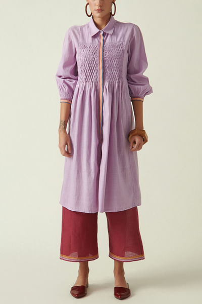 Mauve shirt-style tunic dress
