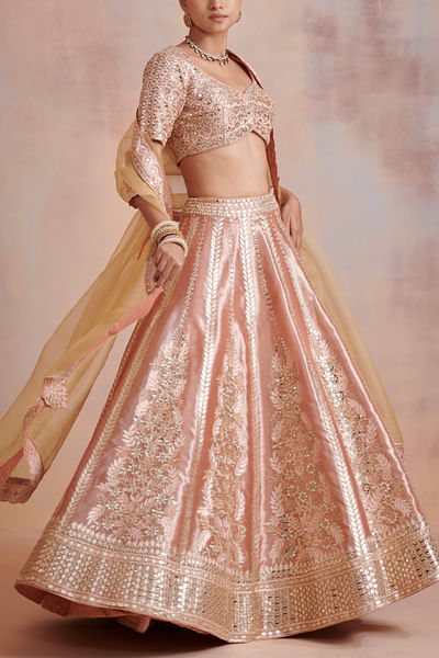 Melon orange mirror embroidered lehenga set