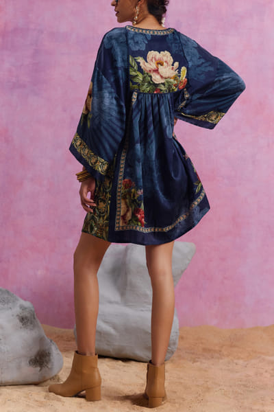 Kalista Midnight blue floral printed short dress KTAMAY24D216