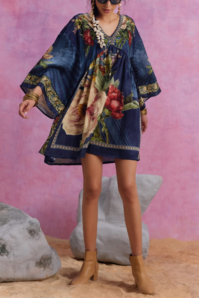 Kalista Midnight blue floral printed short dress KTAMAY24D216