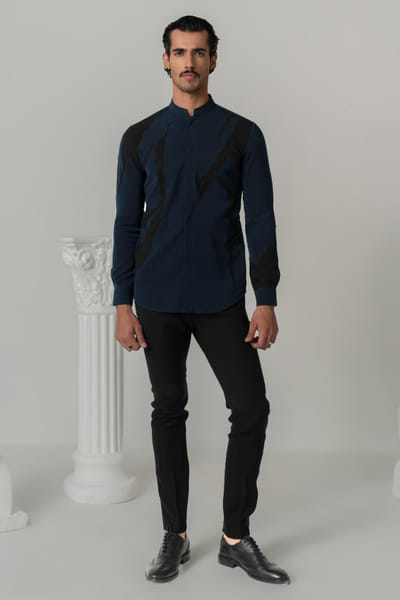 Varun Chakkilam Midnight blue thunder-printed shirt VARFEB25D116927