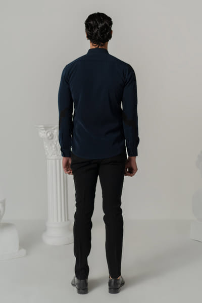 Varun Chakkilam Midnight blue thunder-printed shirt VARFEB25D116927