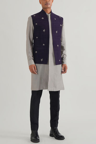 Midnight purple floral embroidered jacket