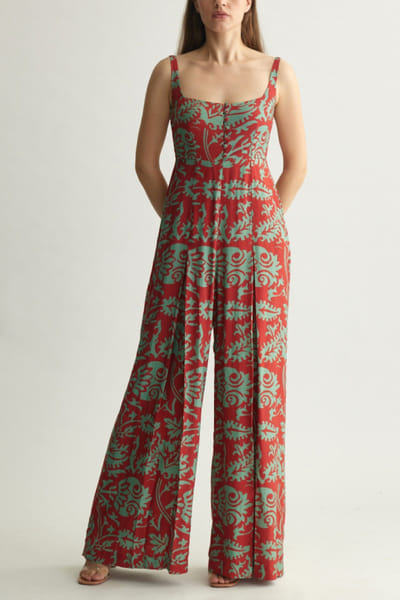 Mint and red floral printed jumpsuit