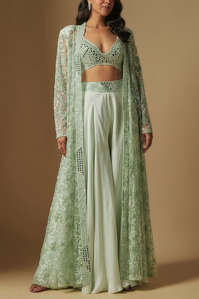 Mint embroidered jacket and sharara set