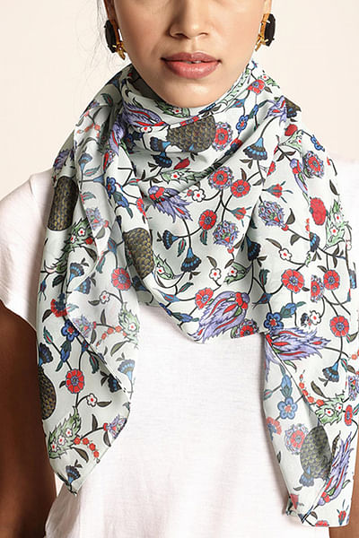 Mint floral and leaf printed scarf