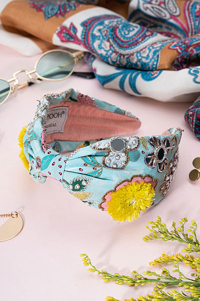 Mint floral embroidered headband