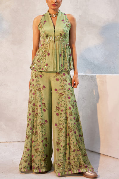 Mint floral printed co-ords