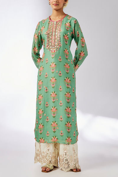 Mint floral printed kurta