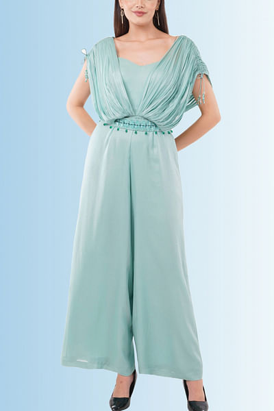 Mint gathered and draped jumpsuit set