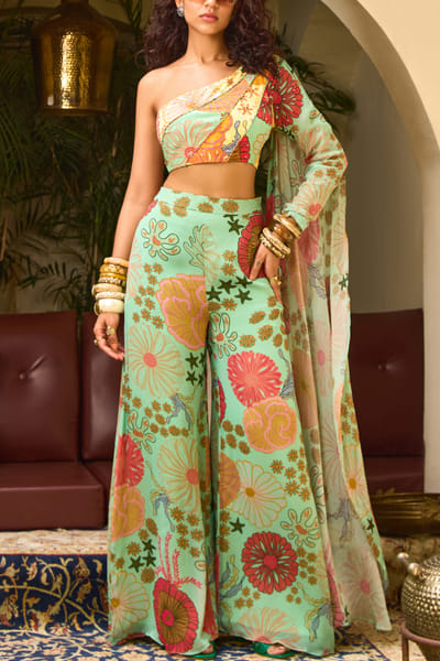 DiyaRajvvir Mint green and yellow floral printed co-ords DIYJUL2415