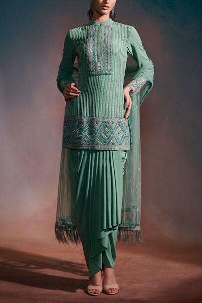 Mint green draped kurta set