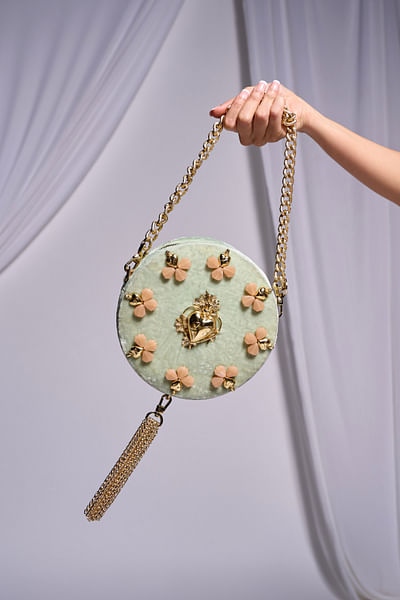 Mint green embellished crossbody sling bag