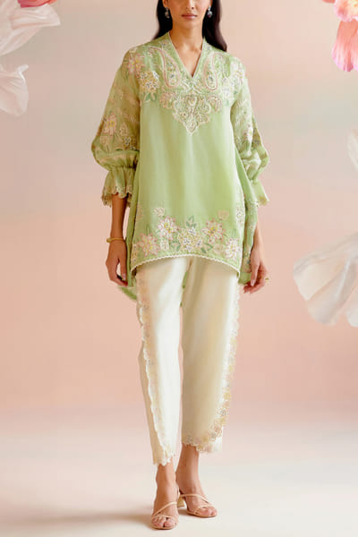 Chandrima Mint green floral embroidered tunic set CHMAUG2417