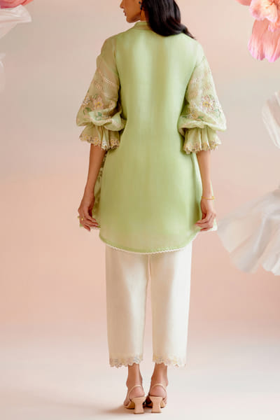 Chandrima Mint green floral embroidered tunic set CHMAUG2417