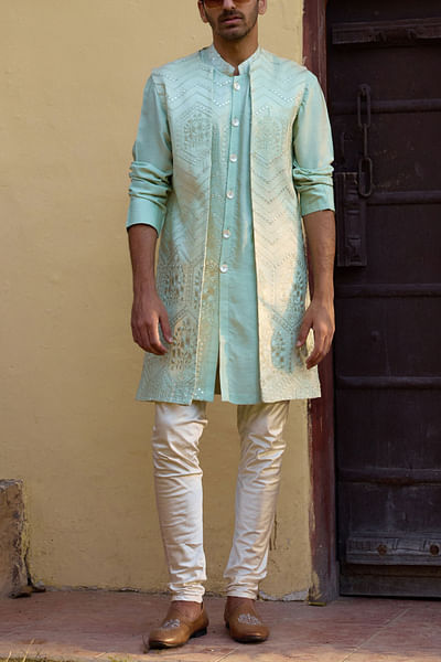 Mint green mirror embroidered bandi kurta set