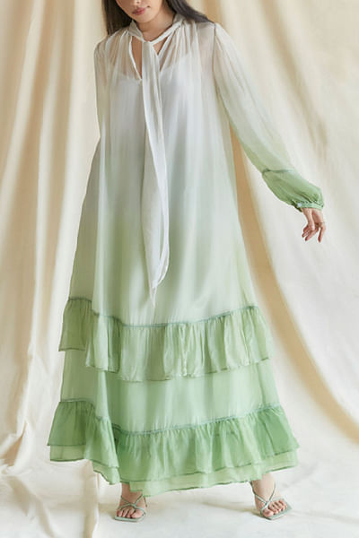 Mint green ombre layered frill maxi