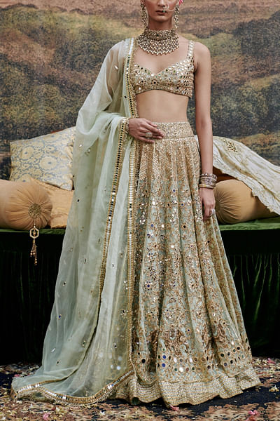Mint green organza lehenga set